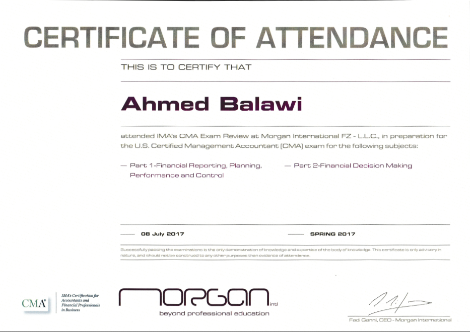 CMA Certificate